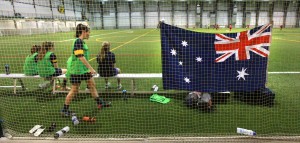 Team Australia raised their banner over the Subway Soccer Field. Photo: Phil Hossack, WFP.